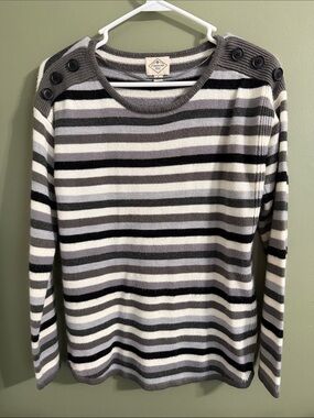 St. John's Bay Striped Crewneck Sweater in Gray, White & Black